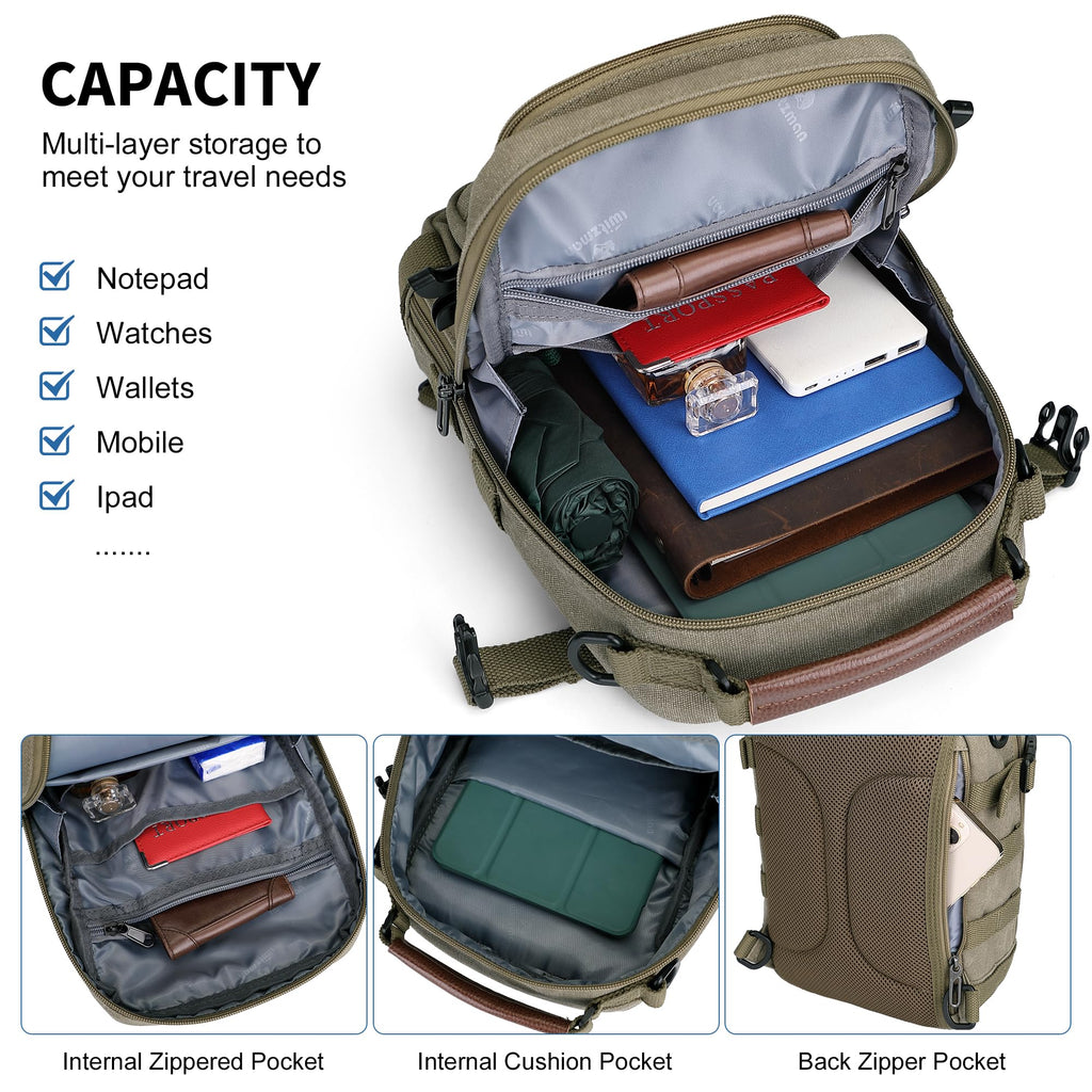 WITZMAN Sling Bag for Men Canvas Shoulder Crossbody Bags Large Vintage Bags for Men Travel, Casual, Daily(A8021 Army Green)