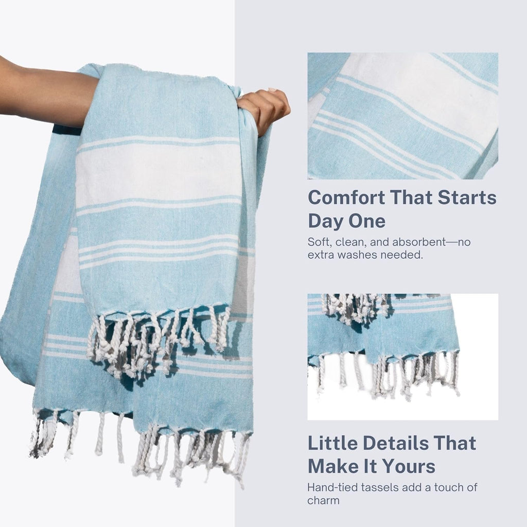 Skiennix Oversized Cotton Turkish Beach Towels - Quick Dry & Absorbent | Aqua Blue, 36"x72", 2 Pack