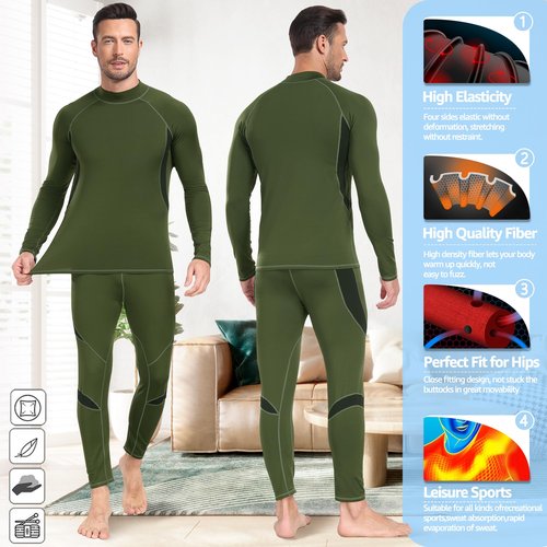 UNIQUEBELLA Thermal Underwear for Men Sets Top Turtle Long Johns Fleece Sweat Quick Drying Thermo Base Layer