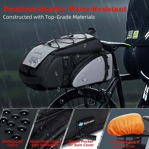 19L Reflective Bike Rack Bag Water Resistant Cycling Pannier Saddle Shoulder Bag with Rain Cover 4-in-1 Versatile Bag Accessories for Travel Commuting Shopping Outdoor Cycling Night-Riding Fitness