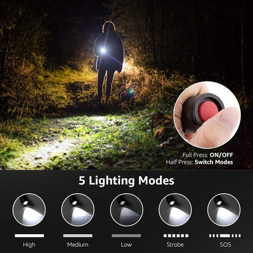 Lepro LED Flashlight - High Lumens, 5 Lighting Modes, Waterproof & Zoomable | 2 Pack for Emergencies & Camping