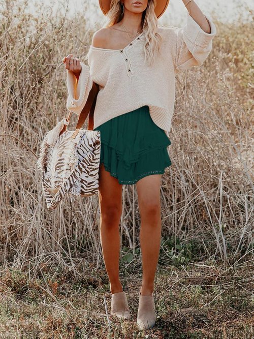 Aoudery High Waist Flowy Shorts - Casual Boho Ruffle Tiered Skorts for Golf & Tennis | Mini Skirt Style