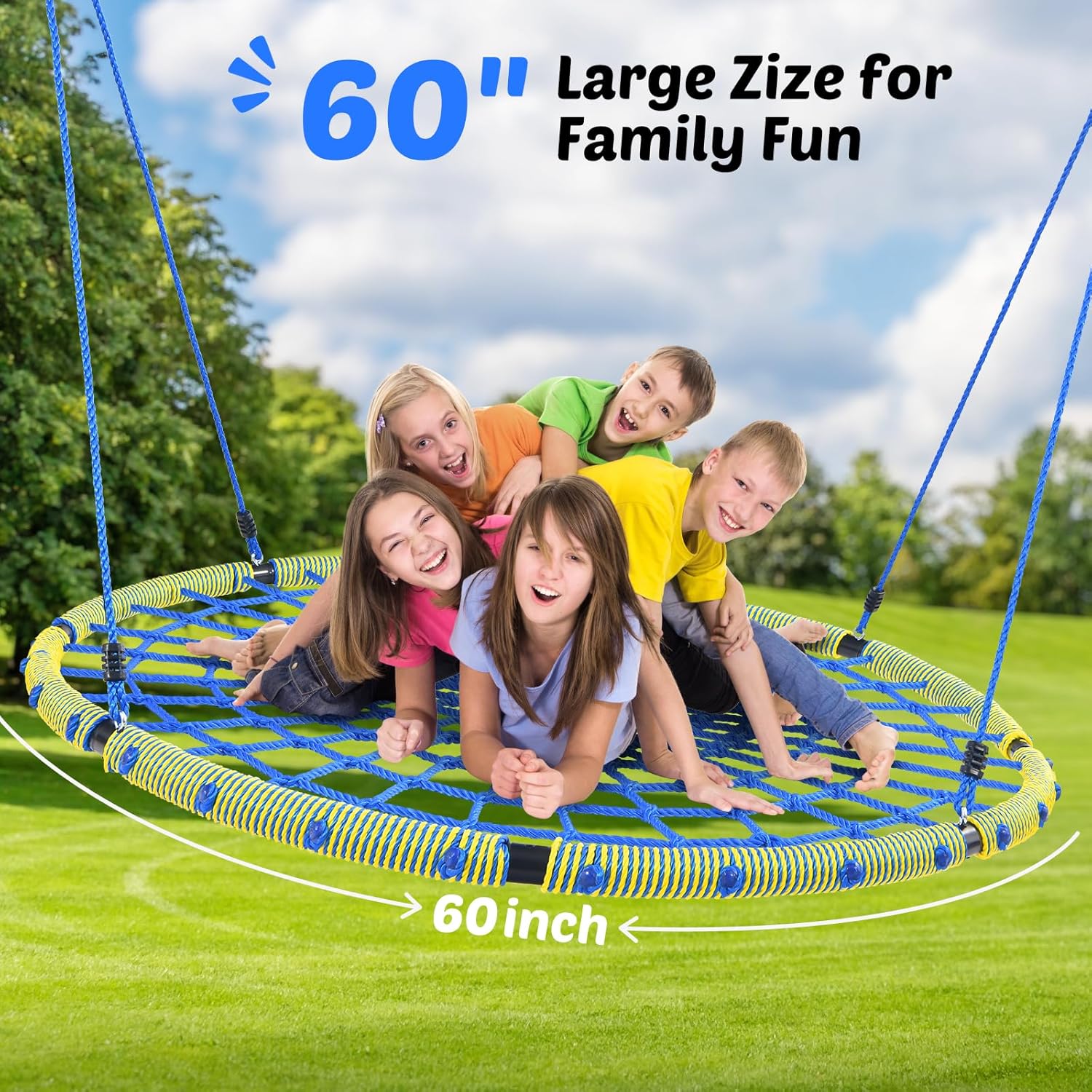 Trekassy 60" Large Spider Web Saucer Swing - Heavy Duty Outdoor Net Swing for Kids & Adults, 750lbs Capacity