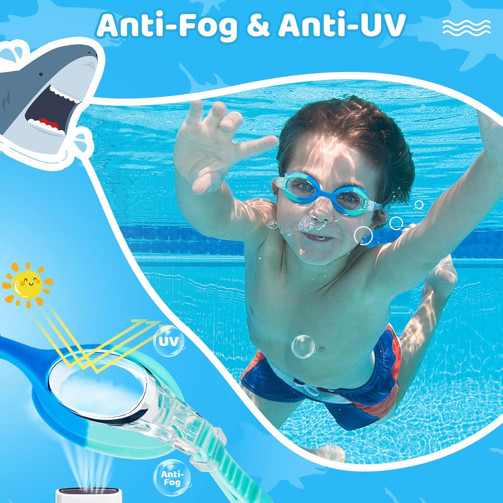 Vvinca Kids Swim Goggles with Fabric Strap No Tangle Pain-Free, Anti-Fog Swimming Pool Goggle No Leak for Toddlers Girls Boys