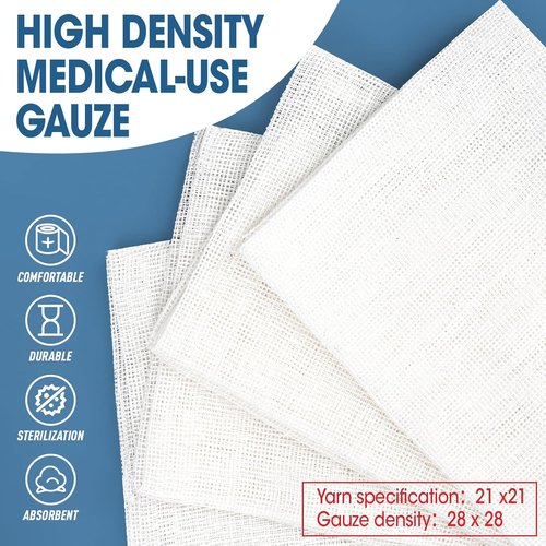 AZEN Sterile Gauze Pads - 50 Pack of 3" x 4" Non-Stick, Highly Absorbent Cotton Sponges for Wound Care