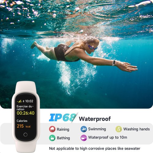 TOOBUR Fitness Tracker Watch with Heart Rate/Sleep Tracker/IP68 Waterproof, Activity Tracker with Pedometer Step Counter, Health Watch for Women Men with 14 Sports Compatible Android iOS, Beige
