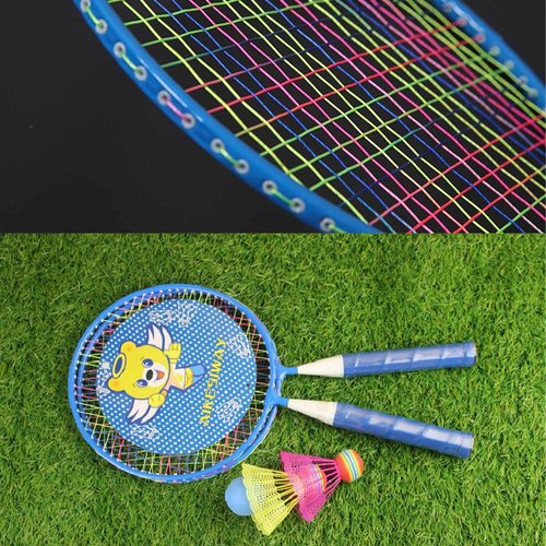 Badminton Racket for Children 1 Pair, Nylon Alloy Durable Badminton Racquet Set for Kids Indoor/Outdoor Sport Game（Including 4 Badminton and 2 Table Tennis） (Blue)