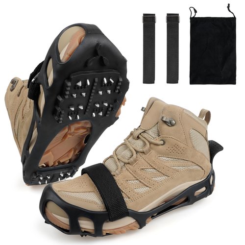 Ice Snow Traction Cleats for Shoes and Boots Non-Slip Crampon Snow Cleats for Winter Walking on Snow and Ice Boots Cleats for Men Women Walking Jogging Hiking (24 Steel Crampons, Size XL)