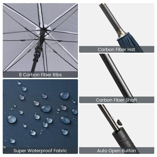 G4Free Strongest Golf Umbrella with Full Carbon Fiber, Well-constructed & Super Lightweight & Windproof Double Vented Mesh Canopy Large 62 Inch Oversized Stick Umbrellas for Rain Sun, Heavy Duty Huge Umbrella, Automatic Open