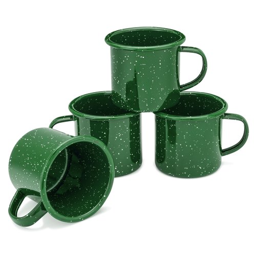 COLETTI Classic Camping Mugs — Enamel Coffee Mug, Camping Coffee Mugs — Premium Nostalgic Mug Set, German Imported Enamel Coating (Green)