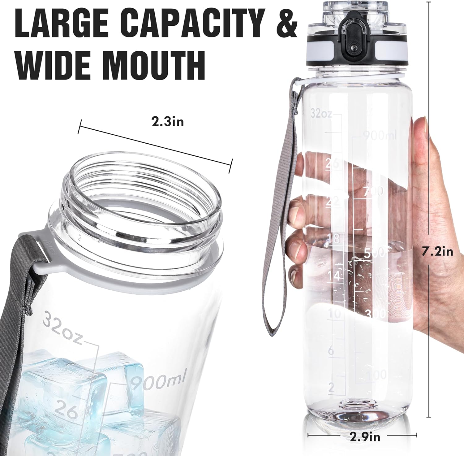 OLDLEY Water Bottle, 32oz Motivational Sports Water Bottle with Time Marker - Times to Drink - Tritan, BPA Free, Wide Mouth Leakproof, Anniversary Birthday Gifts for Men Women, Capacity Clear