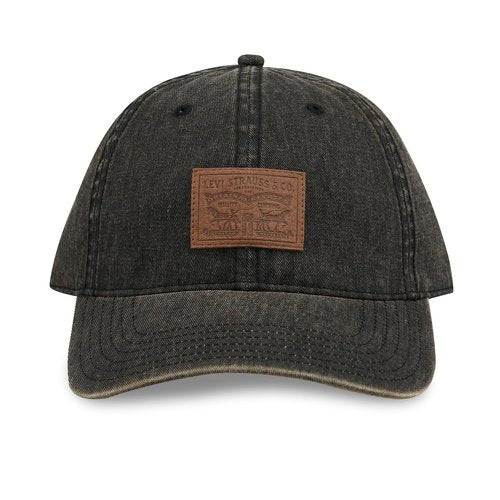 Washed Denim Baseball Hat, Black, One Size