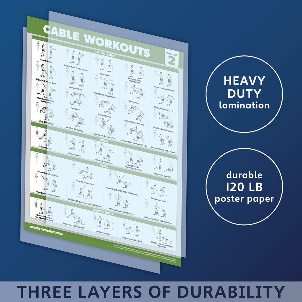 Palace Learning 4 Pack - Cable Machine Workout Posters Volume 1 & 2 + Dumbbell Exercises Chart Volume 1 & 2 (LAMINATED, 18" x 24")