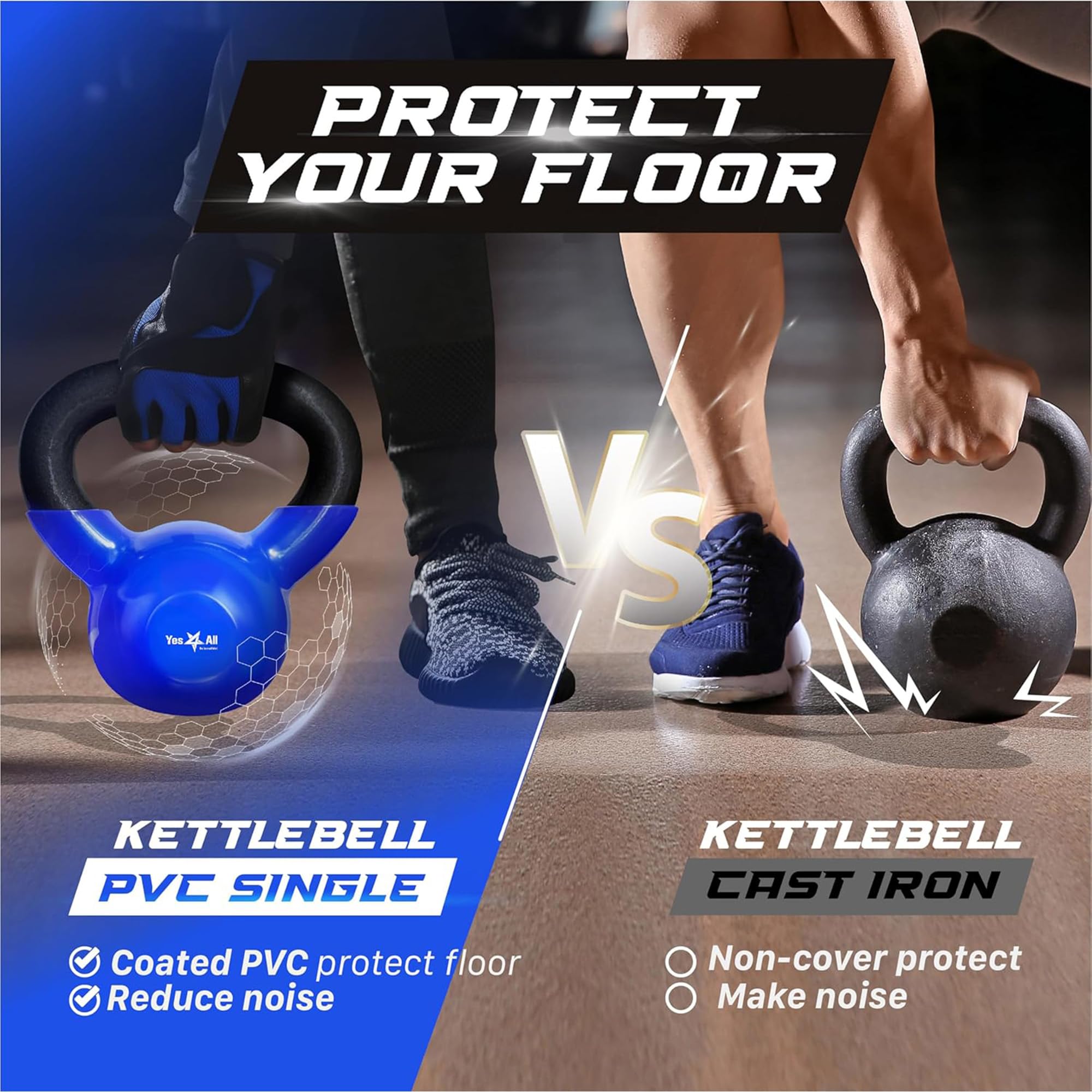 Yes4All Kettlebell, 25 lb Vinyl Coated Cast Iron Kettlebell Set of 2 for Home Gym Exercises, Heavy Weights Gym, Fitness, Full Body Workout Equipment, Push up, Grip, Strength Training - Blue