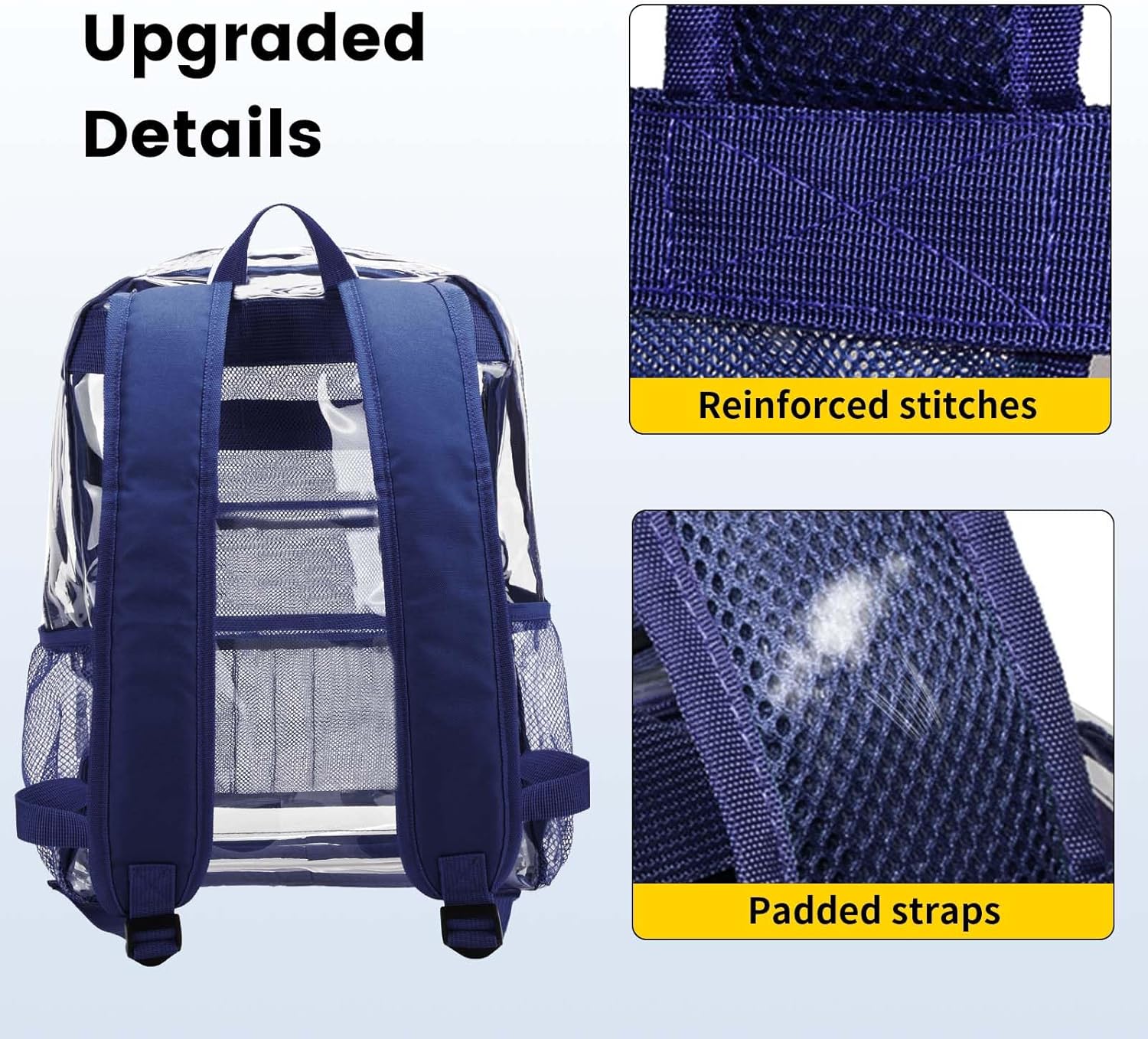 Vorspack Clear Backpack - Heavy Duty PVC with Reinforced Straps & Large Capacity | Navy Color
