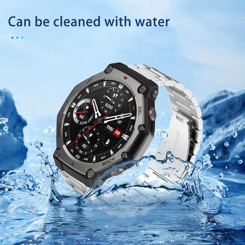 NOUKAJU Band for Amazfit T-Rex 3 Pro 48mm/T-Rex 3, Metal Stainless Steel Adjustable Strap with Removal Tool+Adjustment Tool,Sport Replacement Strap,Replacement Straps for T-Rex 3 Pro 48mm(silver)