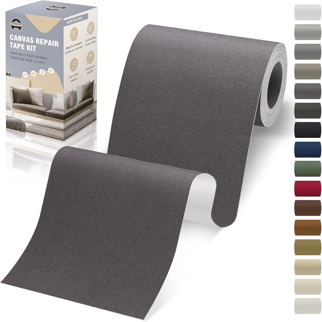 OAZ Canvas Repair Patches - Waterproof Self-Adhesive Fabric Patch Kit for Outdoor Gear - 4 x 79 Inch (Dark Gray)