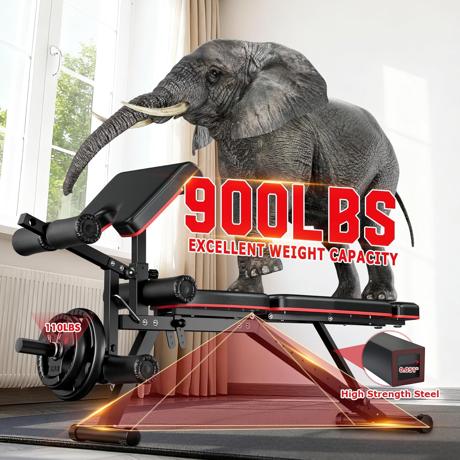 XDDIAS Adjustable Weight Bench - 900LBS Capacity with Leg Extension & Curl | Home Gym Full Body Workout