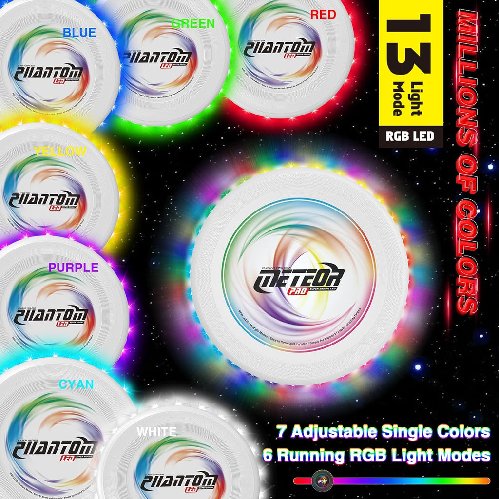 Skiennix LED Flying Disc - 16 Million Colors, 48 LEDs & 13 Light Modes | Glow in the Dark Toy for All Ages