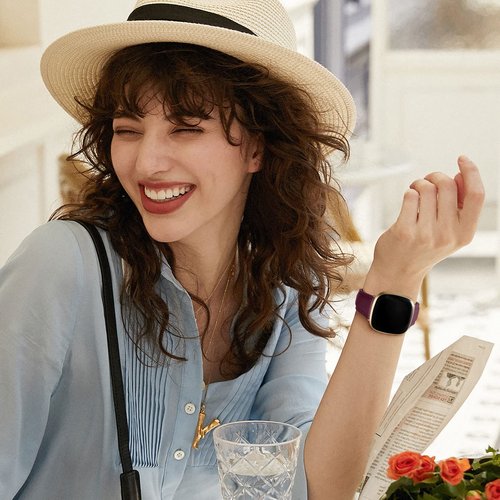 GEAK Leather Band Compatible with Fitbit Sense Bands/Fitbit Versa 3/Versa 4 Bands for Woman Men, Top Grain Genuine Leather Strap Wristband for Fitbit Versa 3/Versa 4/Sense Smartwatch, Wine Red