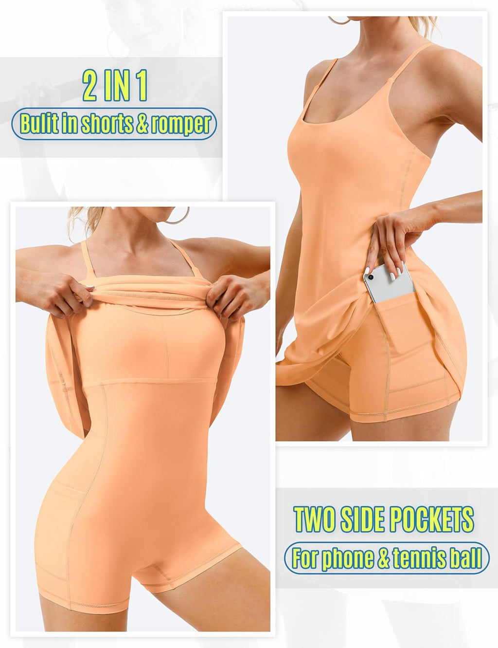 Skiennix Women's Tennis Dress - Athletic Summer Dress with Built-In Bra & Shorts Pockets