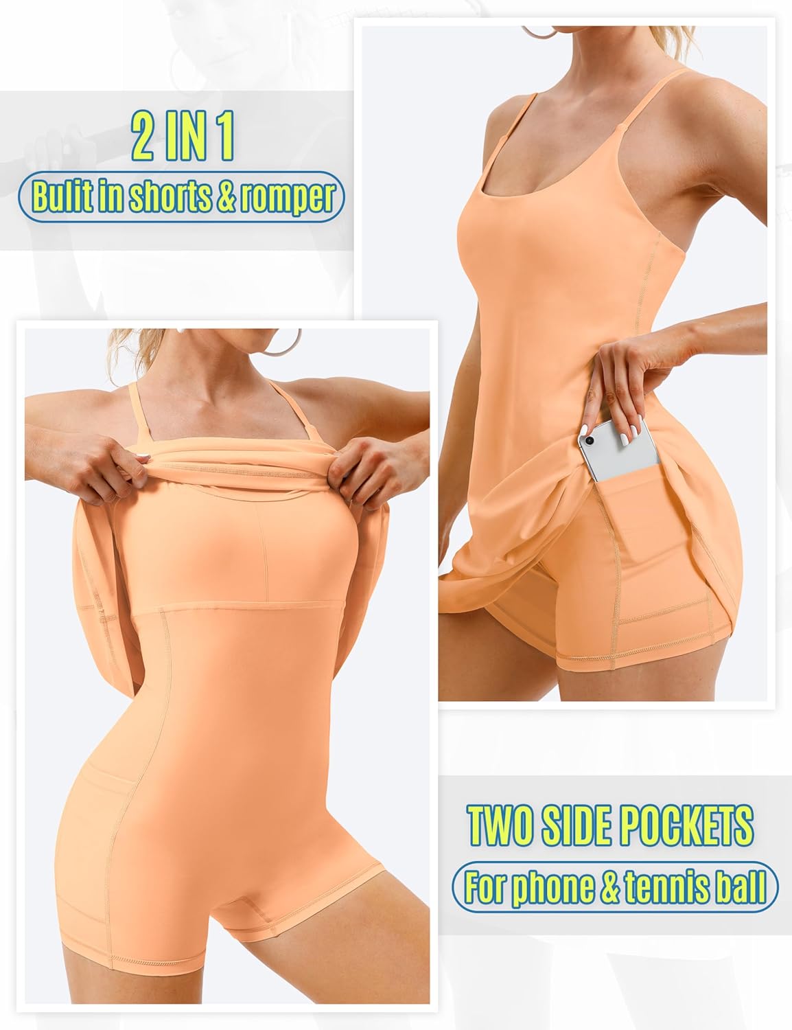 Skiennix Women's Tennis Dress - Athletic Summer Dress with Built-In Bra & Shorts Pockets