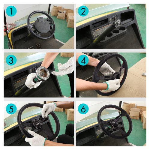 10L0L Golf Cart Steering Wheel and Adapter Fits Club Car DS Golf cart - Black