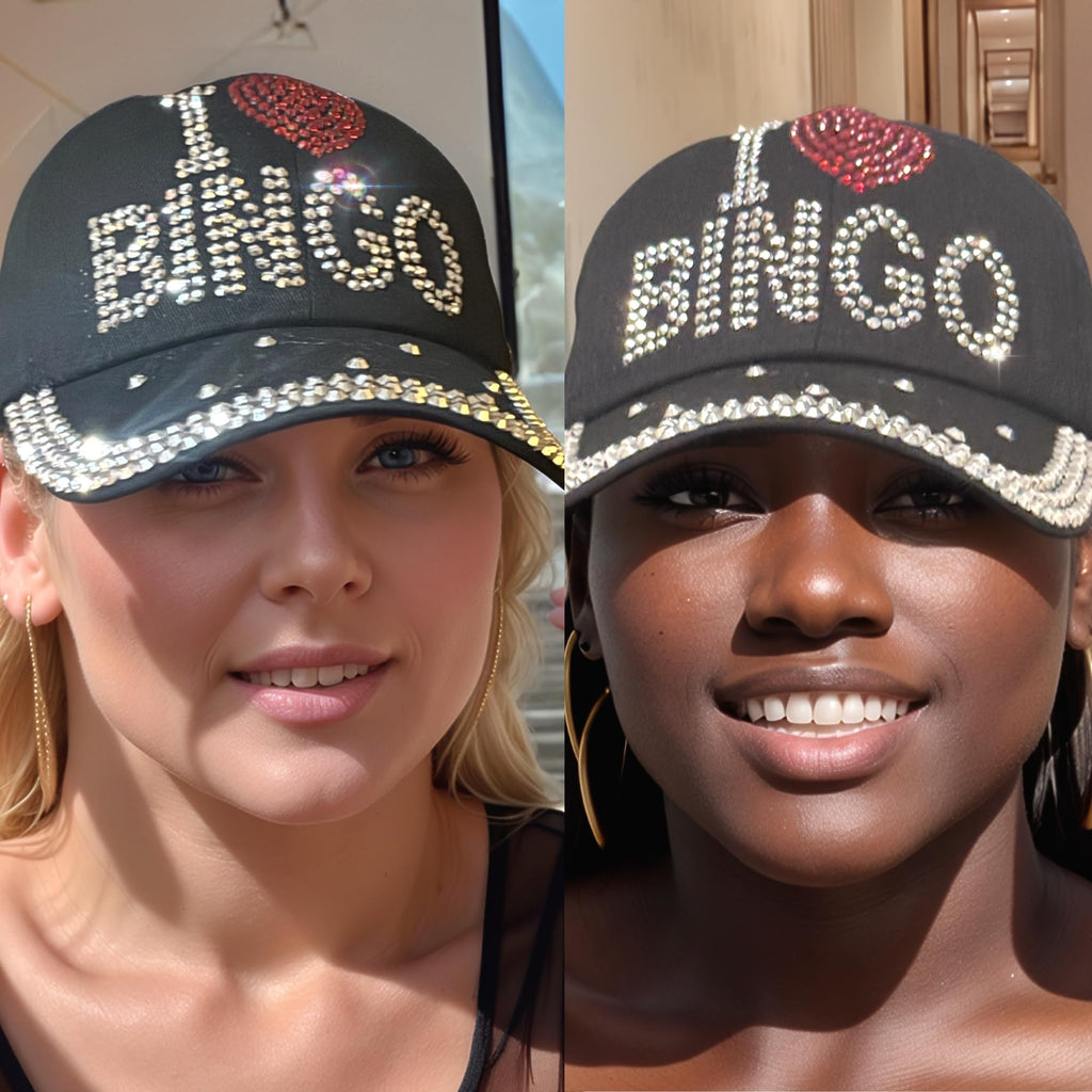 Popfizzy I Love Bingo Hat for Women, Bingo Lover Baseball Hat, Adult Bedazzled Rhinestone Hats, Bling Bingo Gifts, Black