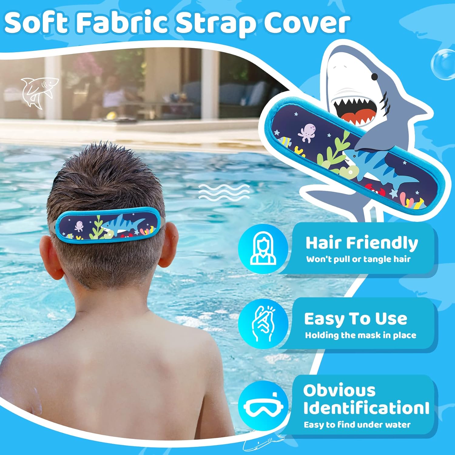Vvinca Kids Swim Goggles with Fabric Strap No Tangle Pain-Free, Anti-Fog Swimming Pool Goggle No Leak for Toddlers Girls Boys