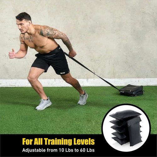 Elite Twin Sand Bag Sled | Waterproof Weight Trainer with 10-60 lb Resistance & Adjustable Strap for Speed, Strength, Endurance