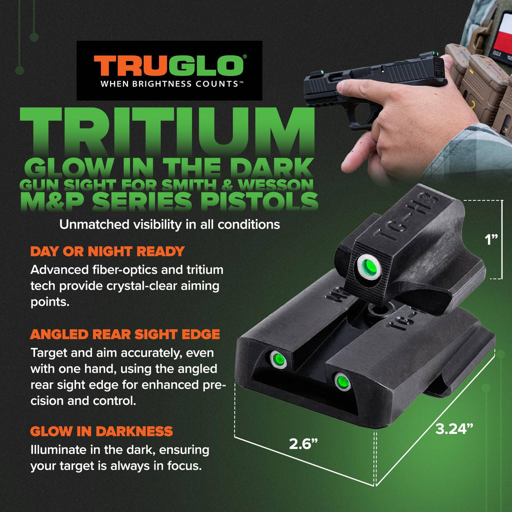 TruGlo Pistol Optic, Glow in the Dark Green/White Dot Sight for Smith & Wesson M&P Series Pistols, Tritium