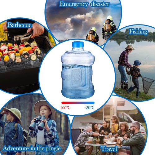 Bokon Empty 2 Pieces 1 Gallon water jugs Round Plastic Water Bottle with Handle Screw Cap Reusable Large Capacity Bottle for Camping Outdoor Travel Gym Use