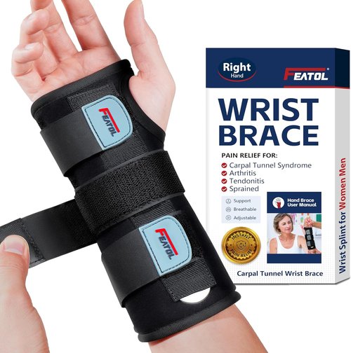 FEATOL Wrist Brace - Carpal Tunnel Night Support Splint for Pain Relief | Medium/Large Right Hand