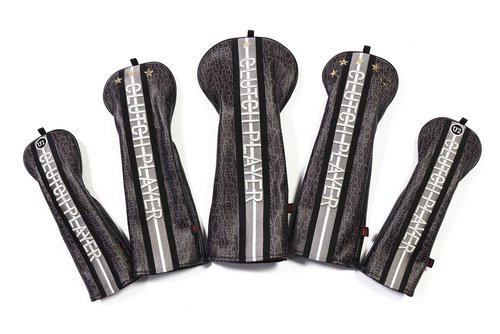 como!come! Golf Club Head Covers for Fairway Woods Driver Hybrids 5-Piece Set Golf Synthetic Leather Accessories for Men Women Fits 460cc Drivers (Black Clutch Player Line Logo)