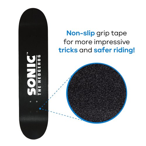 Sakar Sonic The Hedgehog Skateboard with Printed Graphic Grip Tape. Great for Kids and Teens Cruiser Skateboard with ABEC 5 Bearings, Durable Deck, Smooth Wheels