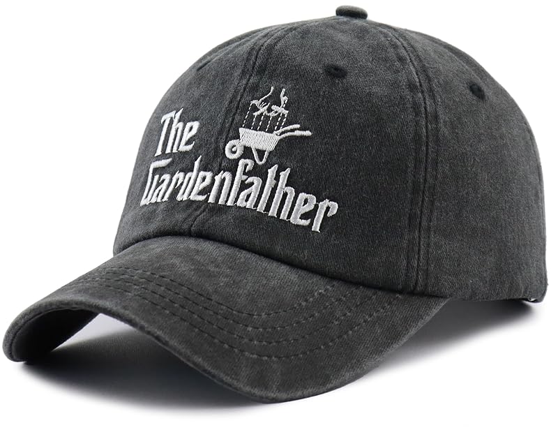 The Garden Father Hat for Men - Funny Embroidered Gardeners Dad Baseball Cap (Black, 1 Size)