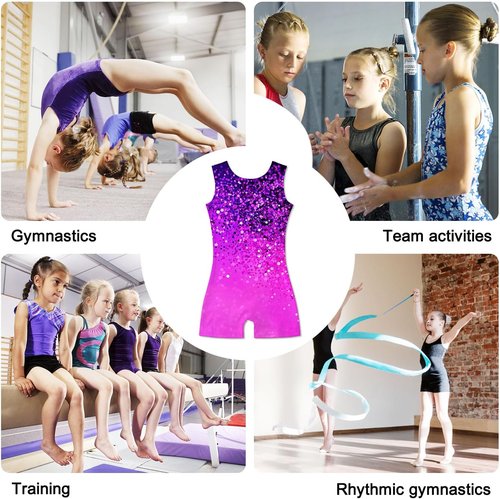 Funnycokid Girls Gymnastics Leotards - Sparkle Dance Unitards with Shorts | Mermaid Design, 2-10 Years