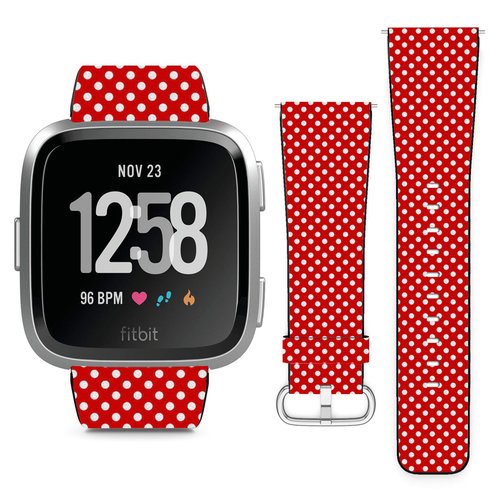 Compatible with Fitbit Versa, Versa 2, Versa Lite, Leather Replacement Bracelet Strap Wristband with Quick Release Pins // Polka Dot