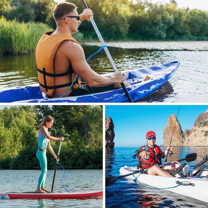 Kayak Paddle Leash 3.3-5 ft Tether with Aluminum Carabiner - 2Pcs Blue