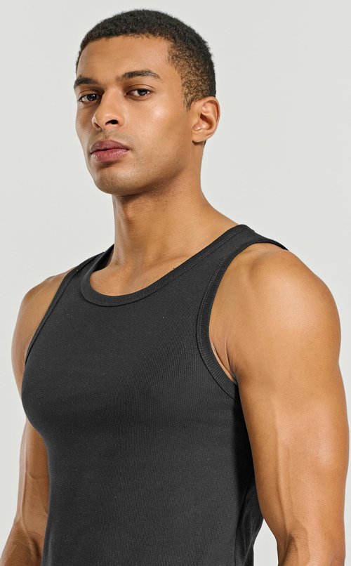 Project Titan Men's Ribbed Workout Tank Tops Fitness Muscle Gym Tanks Sleeveless Bodybuilding Shirts Charcoal Grey