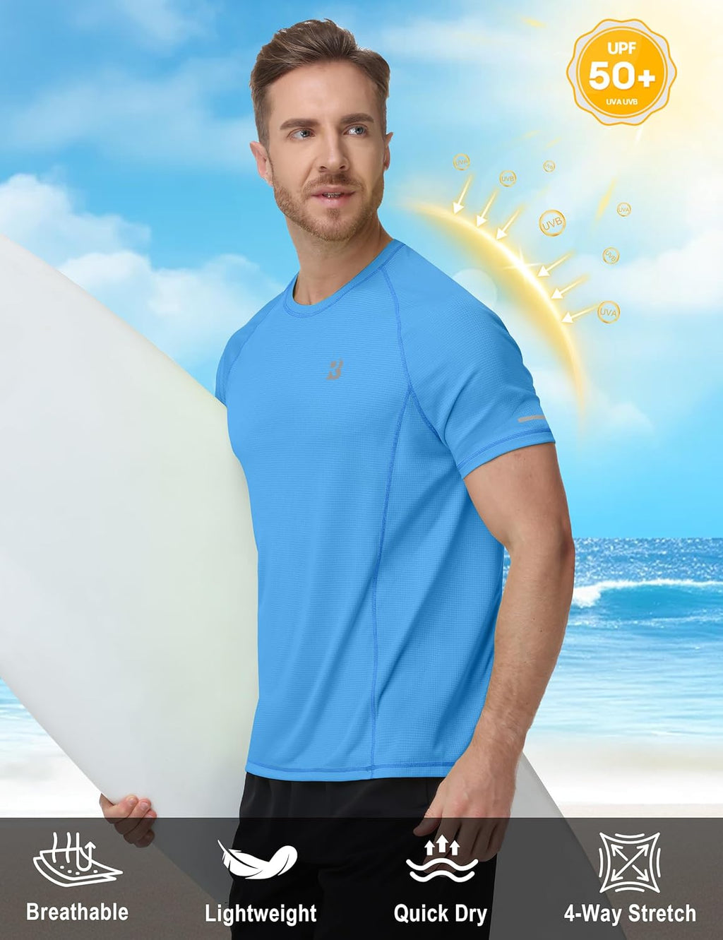 Roadbox Men's Swim Shirt - UPF 50+ Quick Dry Rash Guard for Beach & Surfing | UV Sun Protection T-Shirt