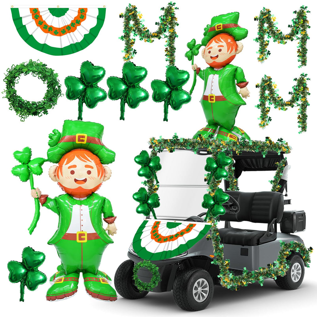 St. Patrick's Day Golf Cart Decorations Kit, St. Patrick Parade Car Decorations, Parade Car Accessories with Shamrock Garland, St Patricks Day Accessories