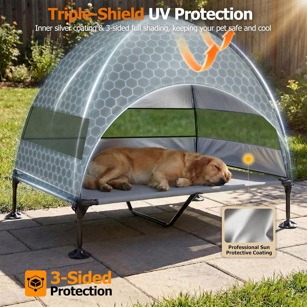 Skiennix Elevated Dog Bed - UV-Proof Canopy & Adjustable Feet - Portable Cooling Cot for Camping & Outdoor Use