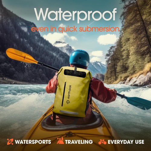 Earth Pak Waterproof Backpack - Heavy-Duty Roll-Top Hiking Bag with Cushioned Phone Case
