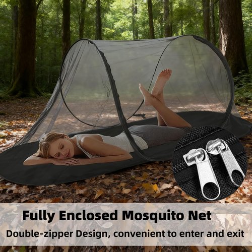 Pop Up Mosquito Tent, Outdoor High-Density Mesh Isolate Tiny Insects, Foldable Mesh Tent for Single Person, Mosquito Net with Storage Bag for Camping Travel Patio, Black