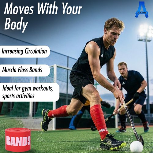 A-Tape Muscle Floss Bands (5’ Ft Long X 2” inch Width)- Compression Bands - for Improving Movement, Increasing Circulation & Reducing Soreness (Black (Medium))