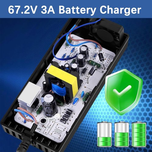 67.2V 3A 3 Prong Scooter Quick Charger, for Yume X11 Y11 M10, Kaabo Mantis 10, 10 Pro, V2/ VSETT 10+, 10+R/Apollo 60V Phantom, 60V Lithium Li-ion Battery Charger