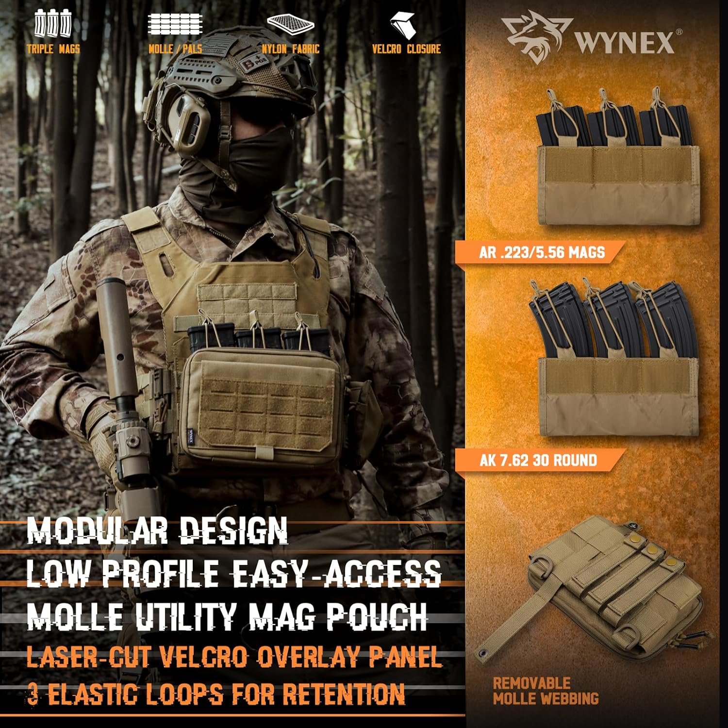 WYNEX Tactical Utility Tool Pouch - Kangaroo Style Molle Admin Organizer with Mag/Zipper Strip Insert