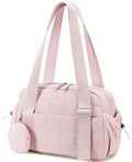 CAMTOP Mini Gym Bag for Women, Small Gym Tote Bag Puffy Quilted Sports Duffel Bag with Wet Compartment and Coin Purse Duffel Bags Dance Yoga Workout Bag for Gifts (All Coral Pink, Mini-12.6")