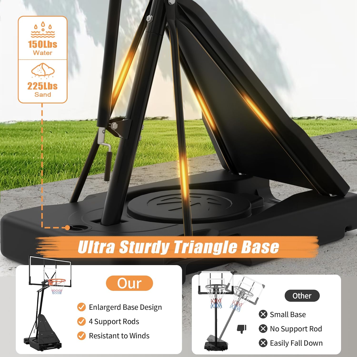 PIZZELLO Basketball Hoop - Adjustable 44/52 Inch Shatterproof Backboard | Portable for Kids & Adults